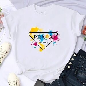 Prada Kids White Tee with Colorful Graphic